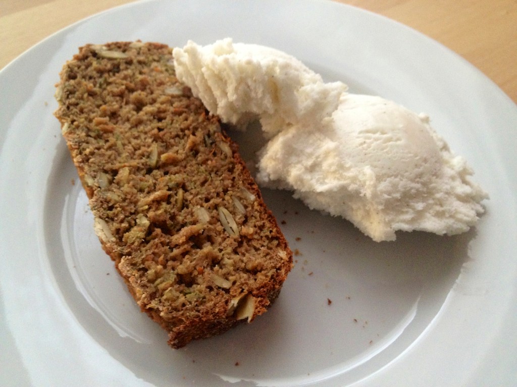 My evening treat...a slice of pulp bread with vanilla frozen yogurt.