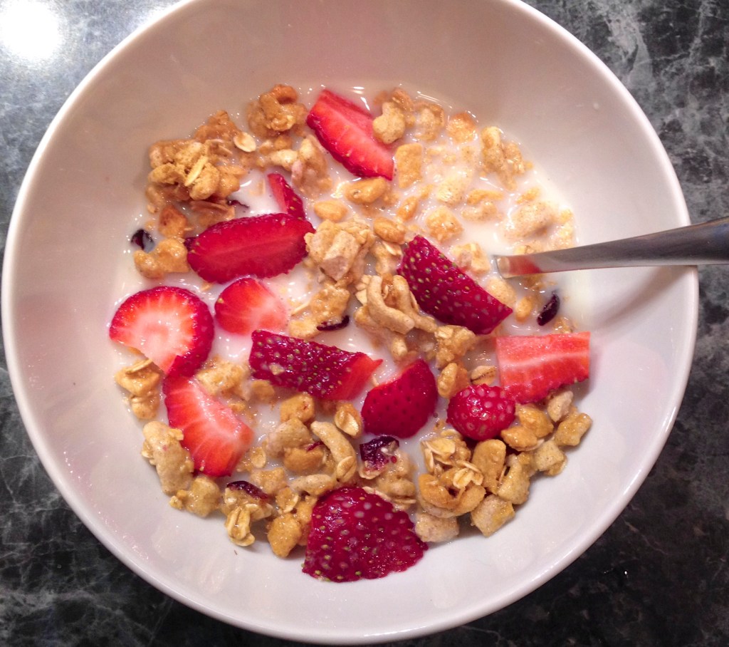 I went all fancy in my cereal today, adding 2 fresh strawberries. 