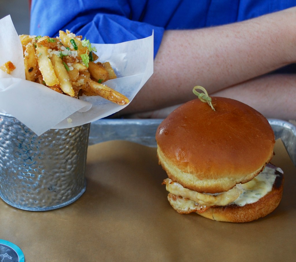 Jeff's chicken sandwich with truffle and Parmesan fries